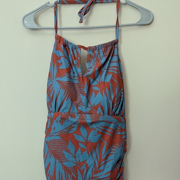 NEW Kona Sol High Coverage One-Piece Tropical Print Halter Swimsuit. Size XL - Picture 1 of 4